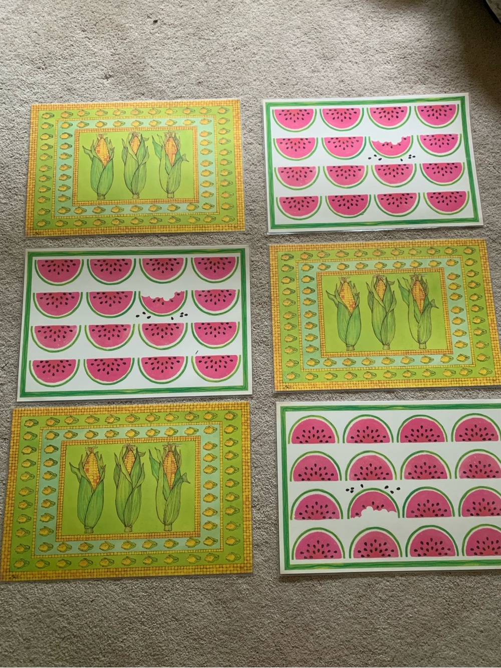 Vintage Holly Hill Summer Corn & Watermelon Set of 6 Placemats